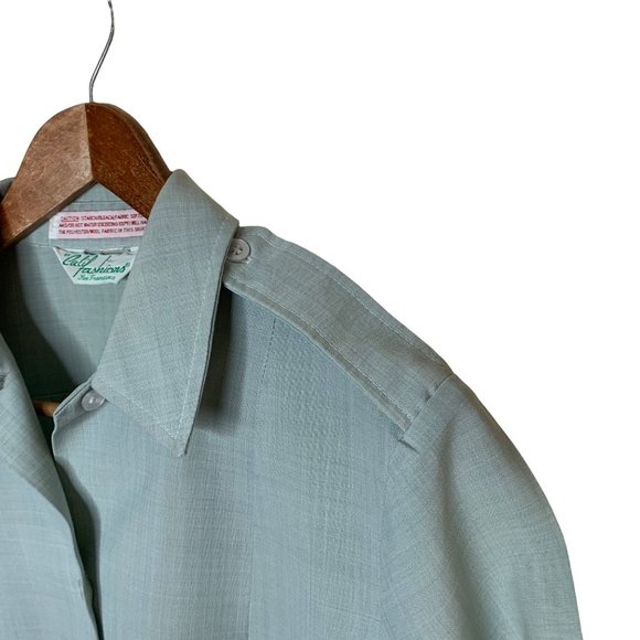 Vintage Calif Fashions Button Front Blouse Collar Pale Green Wool Poly Blend Med - Picture 5 of 7